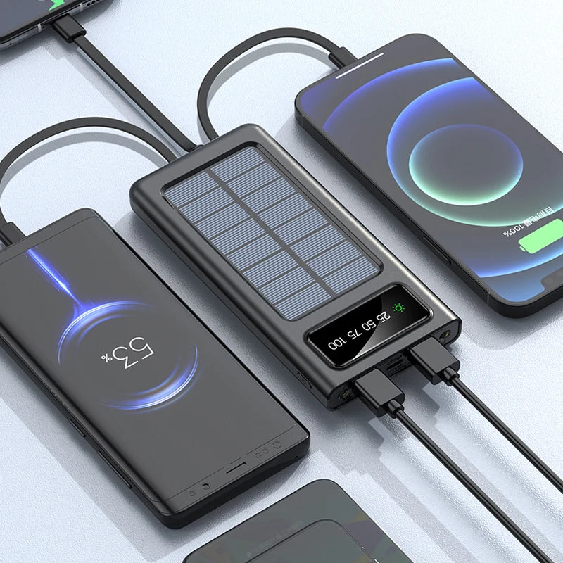 Carregador Portátil com Painel Solar de 20.000mAh, 4 Saídas e 2 Entradas USB